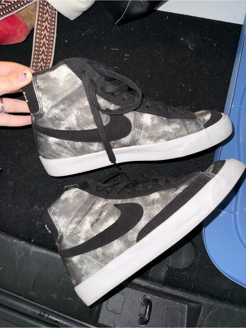 Nike High-Top Sneakers in Black & Gray Tie-Dye